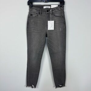 Kancan High Rise Ankle Skinny Grey Gray Raw Hem Denim Jeans
